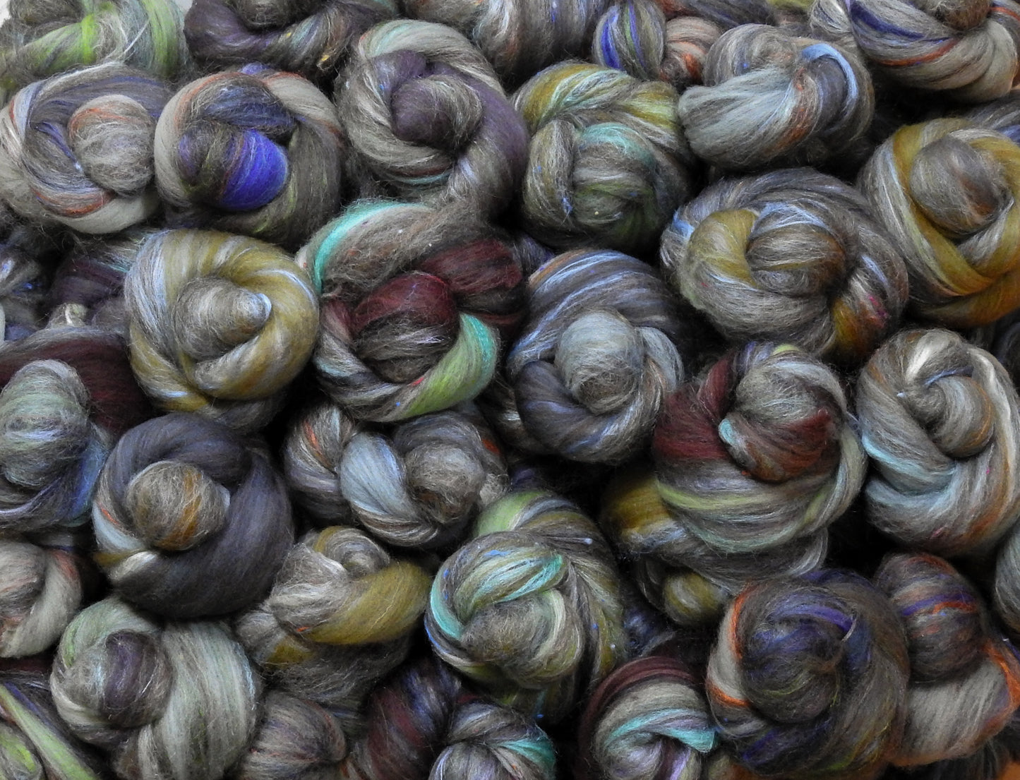 Cobblestones -NON-Sparkle Sticklebatts - Romney X fleece, merino, ALPACA, tweed blend, Gotland, tussah silk