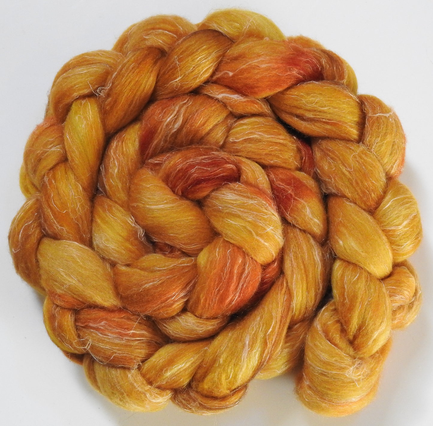 Golden Hour (5.6 oz) - Batt in a Braid #29 - Rambouillet / Tussah / Flax (40/40/20)