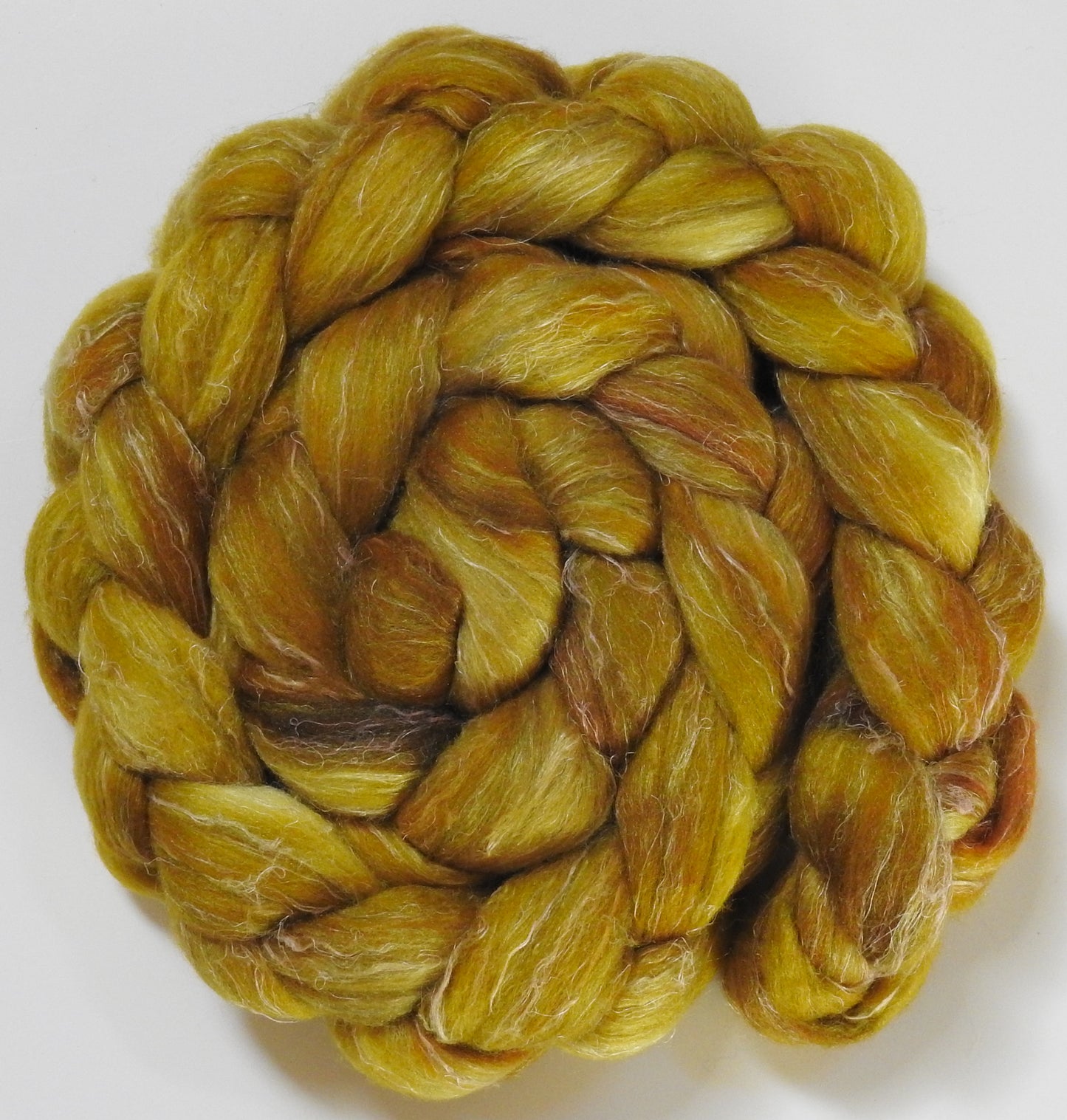 Stoneground Mustard- Batt in a Braid #29 - Rambouillet / Tussah / Flax (40/40/20)