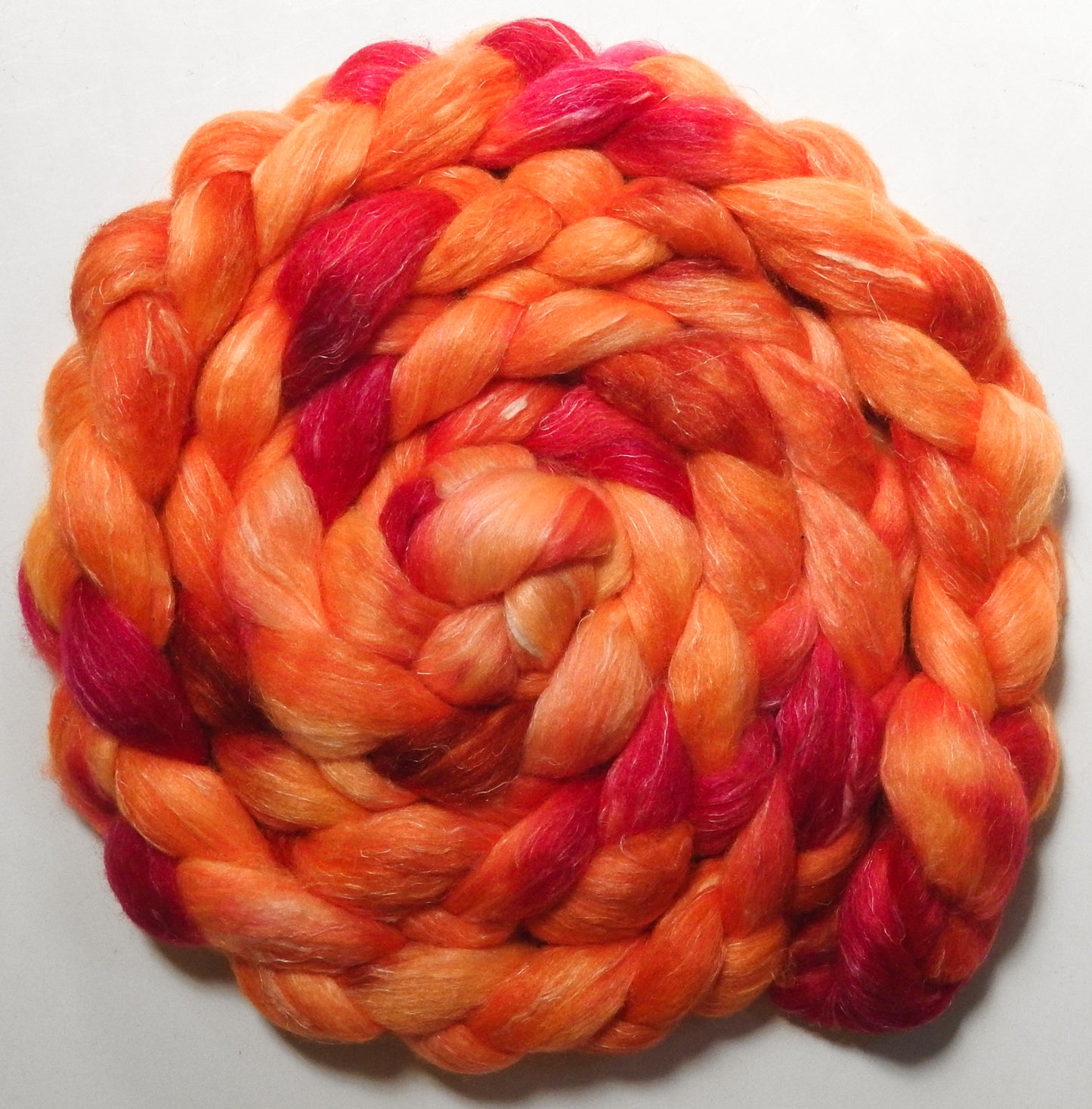 Traffic Cone (5.7 oz) - Batt in a Braid #3 - Polwarth/ Tussah Silk/ Flax (50/25/25)