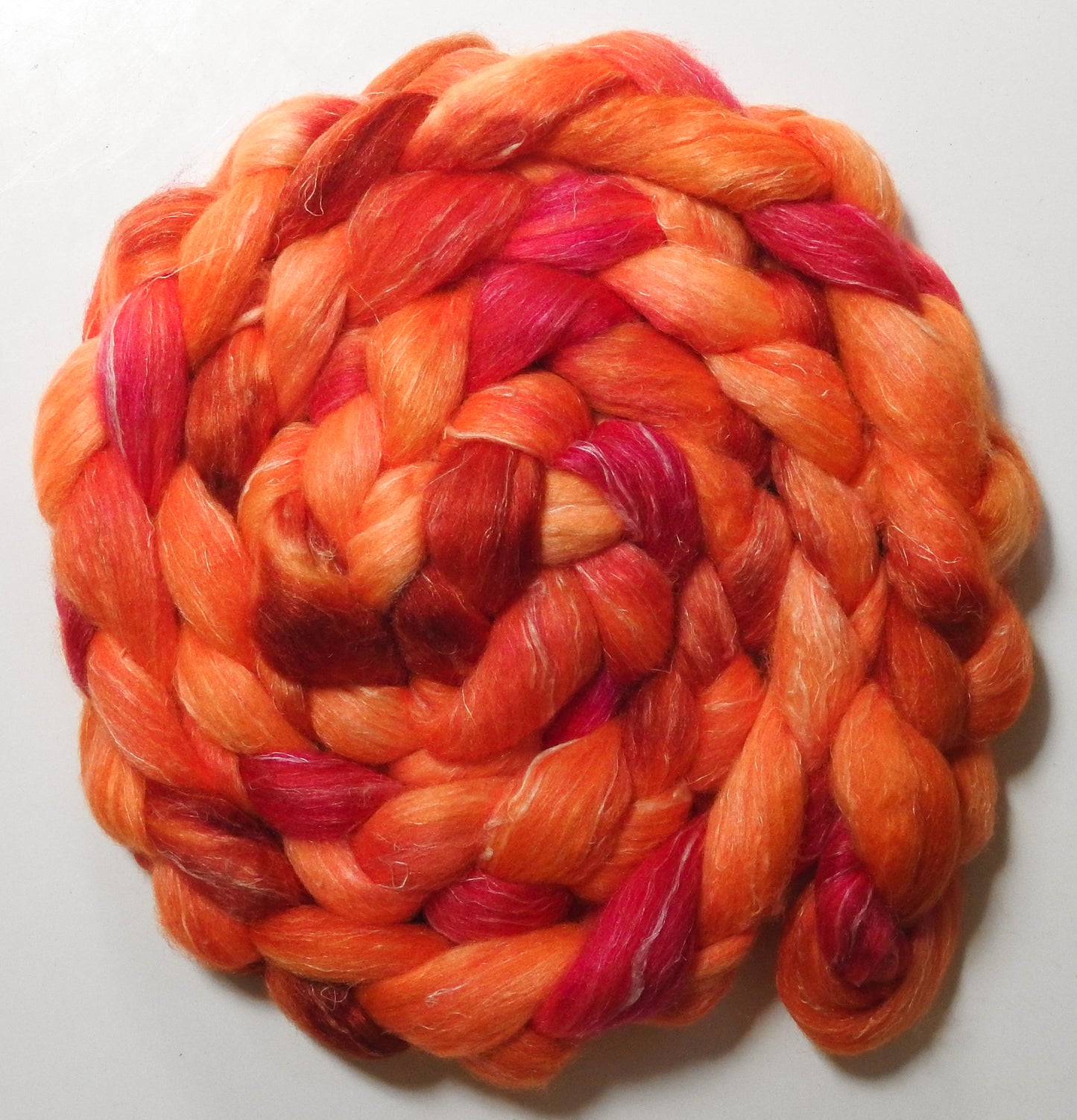 Traffic Cone (5.7 oz) - Batt in a Braid #3 - Polwarth/ Tussah Silk/ Flax (50/25/25)