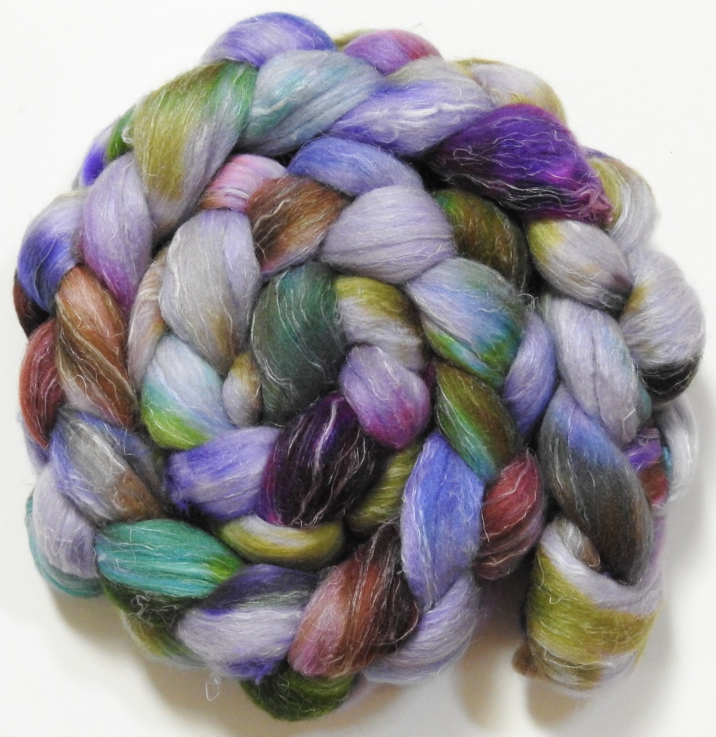 Fiona (5.6 oz) - Batt in a Braid #29 - Rambouillet / Tussah / Flax (40/40/20)