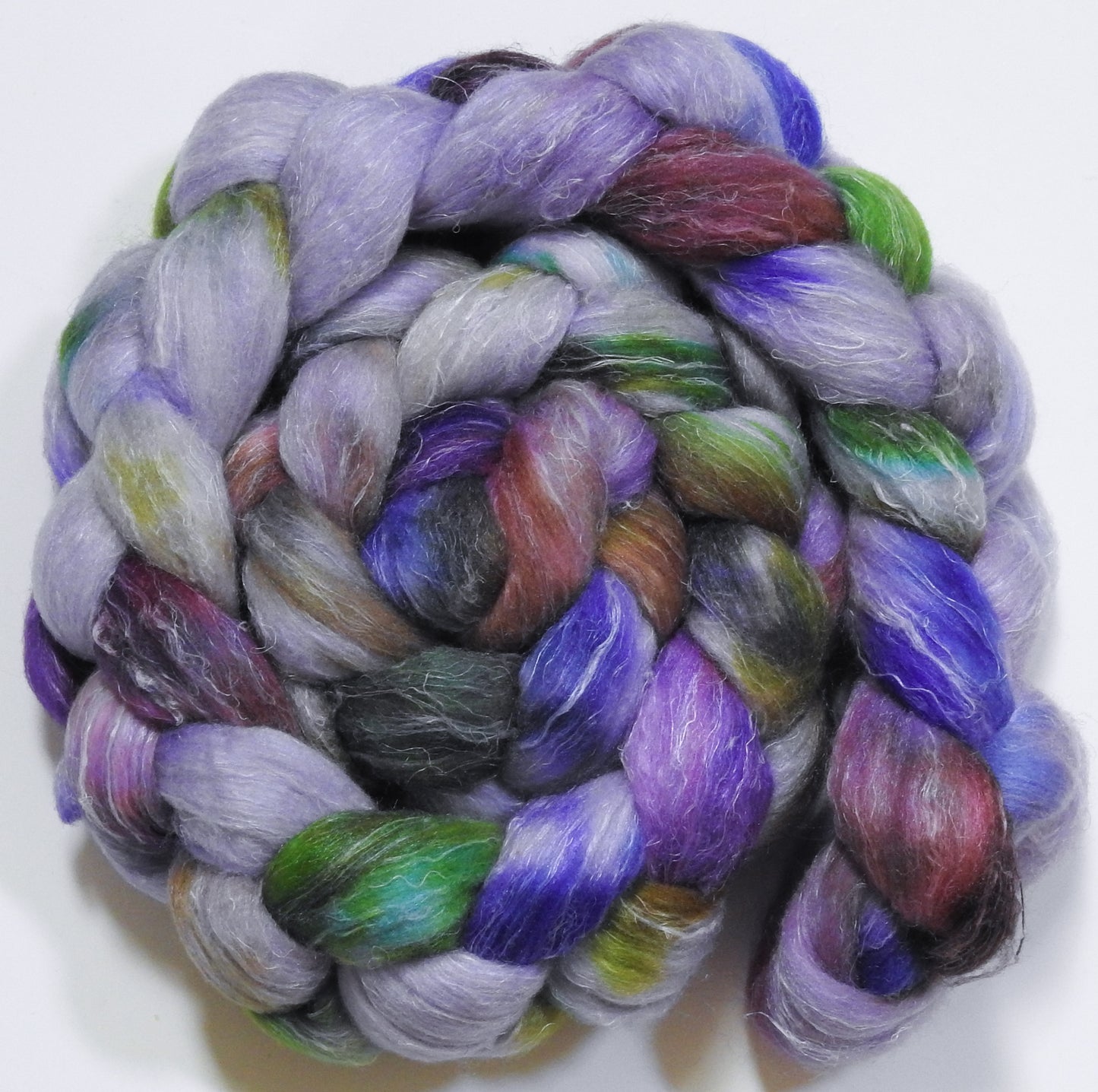 Fiona (5.6 oz) - Batt in a Braid #29 - Rambouillet / Tussah / Flax (40/40/20)