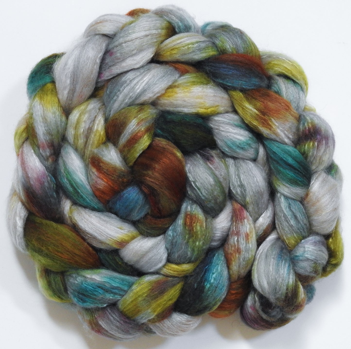 Stonecrop (5.6 oz) - Batt in a Braid #7 - Polwarth/ Manx / Mulberry silk/ Firestar (30/30/30/10)
