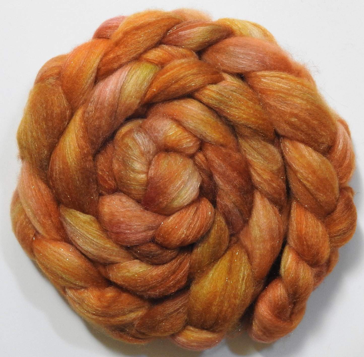 Bit O'Honey (5.5oz) - Batt in a Braid #67 - Polwarth/Baby Camel/Tussah Silk/Gold Stellina (40/25/25/10)