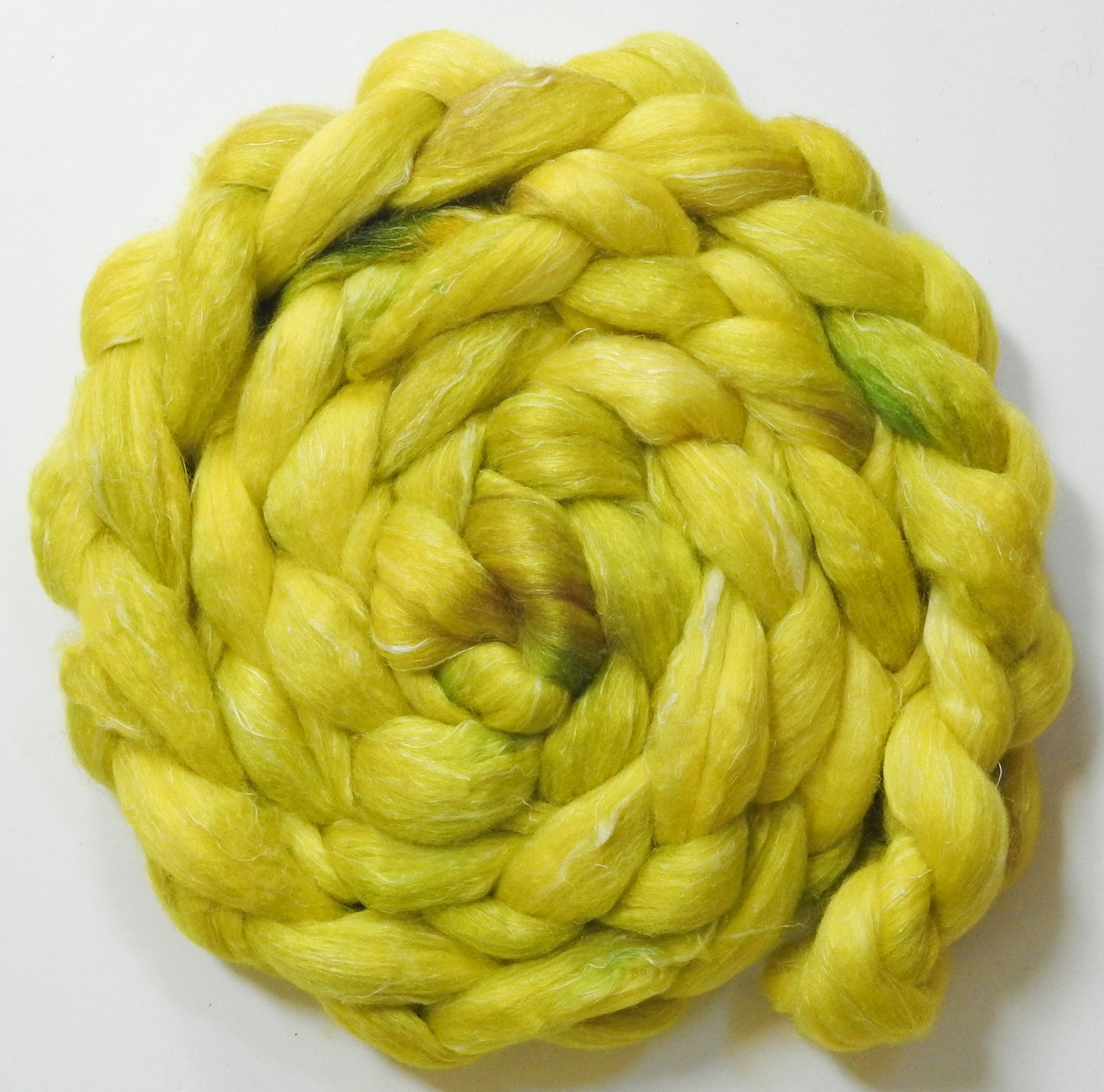 Limoncello (5.7 oz) - Batt in a Braid #3 - Polwarth/ Tussah Silk/ Flax (50/25/25)