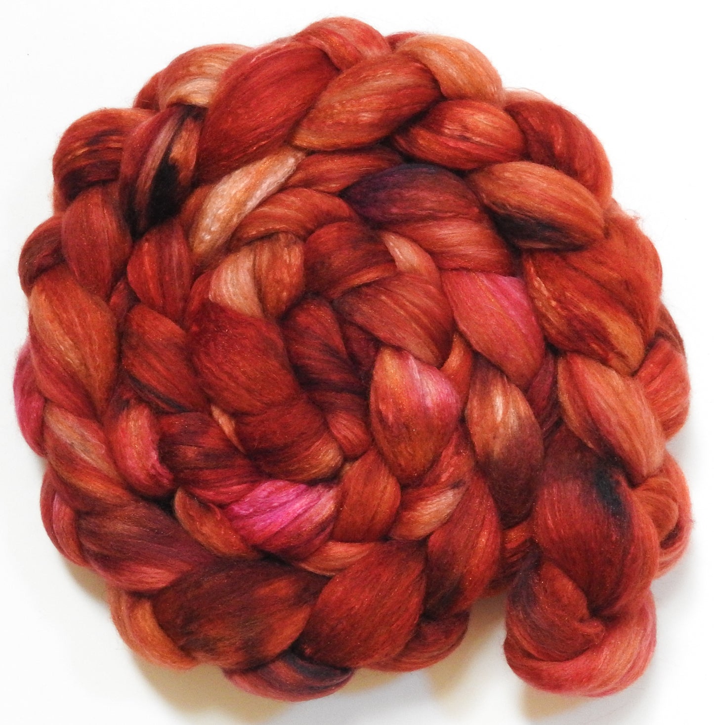 Hawthorne Berries (5.6 oz) - Batt in a Braid #7 - Polwarth/ Manx / Mulberry silk/ Firestar (30/30/30/10)
