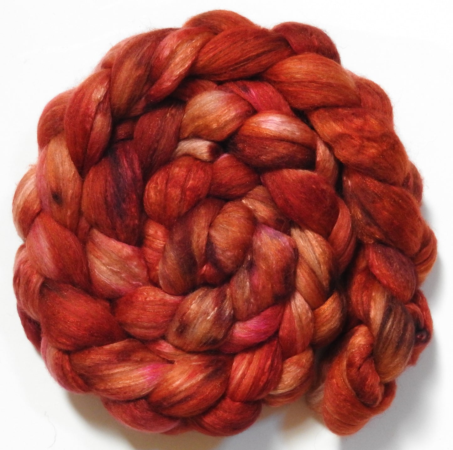 Hawthorne Berries (5.6 oz) - Batt in a Braid #7 - Polwarth/ Manx / Mulberry silk/ Firestar (30/30/30/10)