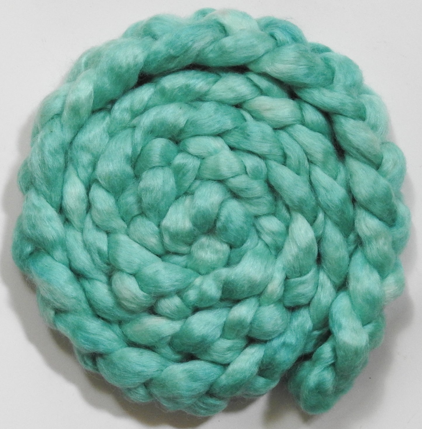 Robin's Egg (5.1 oz) - Batt in a Braid #52- Wensleydale/ Mulberry silk/ Polwarth (60/25/15)