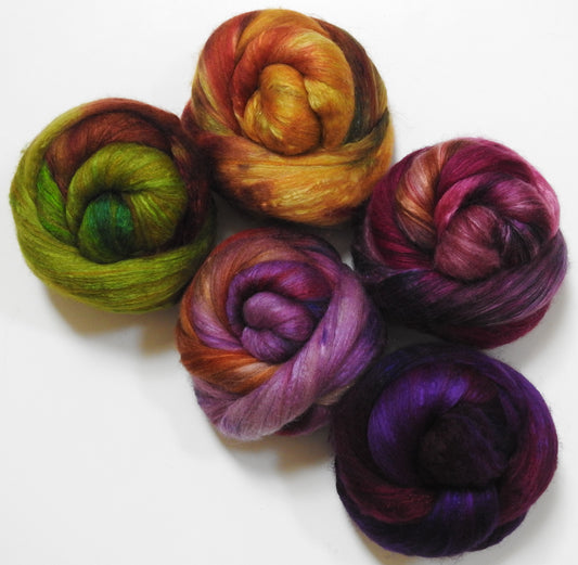 Highland Heather Gradient Set - Batt in a Braid #7 - Polwarth/ Manx / Mulberry silk/ Firestar (30/30/30/10)