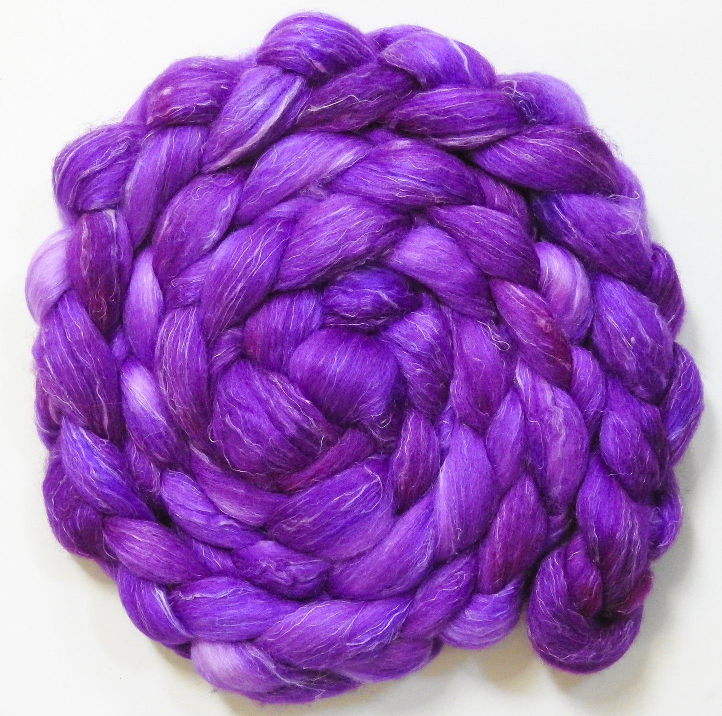 Delulu (5.7 oz) - Batt in a Braid #3 - Polwarth/ Tussah Silk/ Flax (50/25/25)