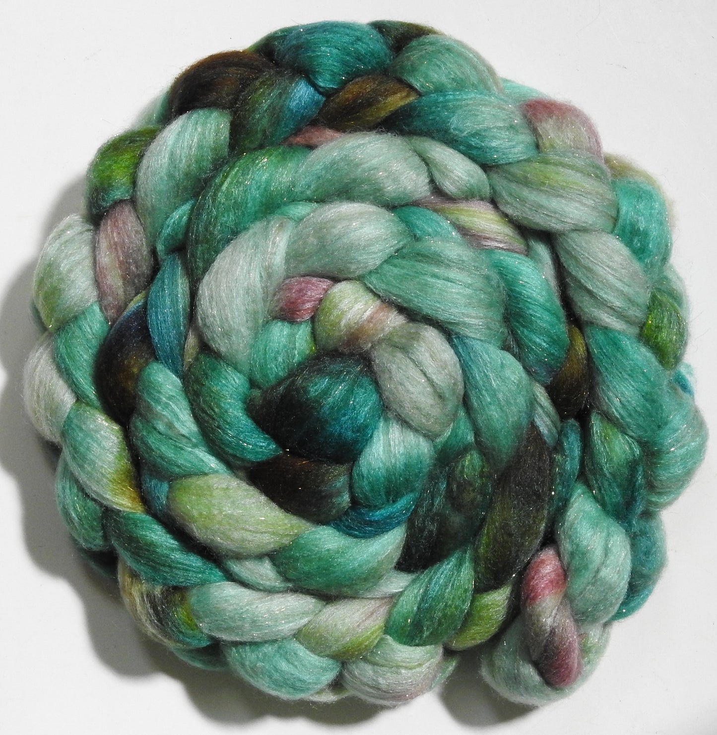 Lady Liberty (5.5 oz) - Batt in a Braid #67 - Polwarth/Baby Camel/Tussah Silk/Gold Stellina (40/25/25/10)