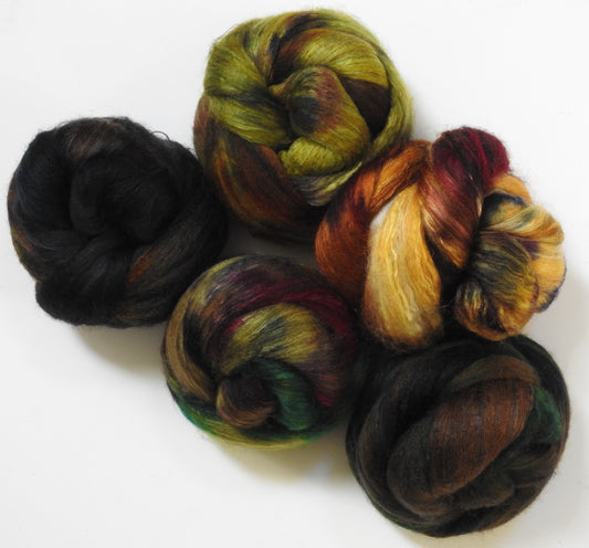 November Mood Gradient Set (7.5 oz) - Batt in a Braid #7 - Polwarth/ Manx / Mulberry silk/ Firestar (30/30/30/10)