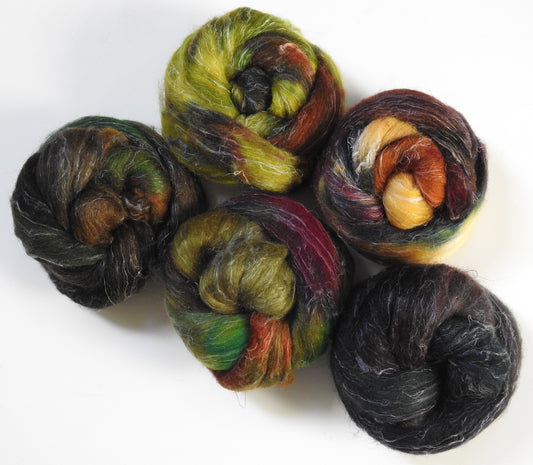 November Mood (7.4 oz) - Gradient Braid Set - Batt in a Braid #29 - Rambouillet / Tussah / Flax (40/40/20)