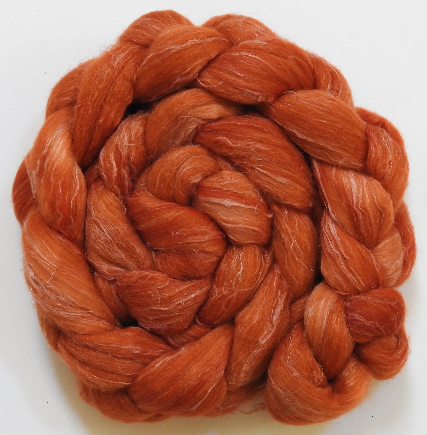 Clementine (5.7 oz) - Batt in a Braid #29 - Rambouillet / Tussah / Flax (40/40/20)