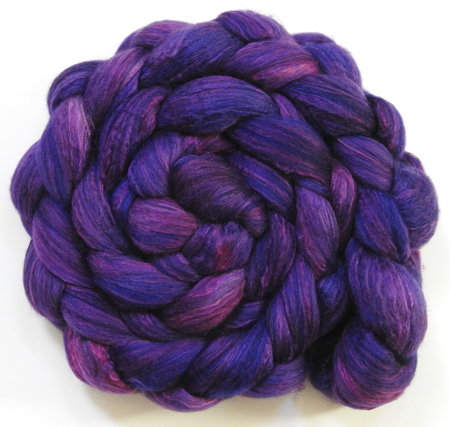 Damson Plum (5.6 oz) - Batt in a Braid #7 - Polwarth/ Manx / Mulberry silk/ Firestar (30/30/30/10)