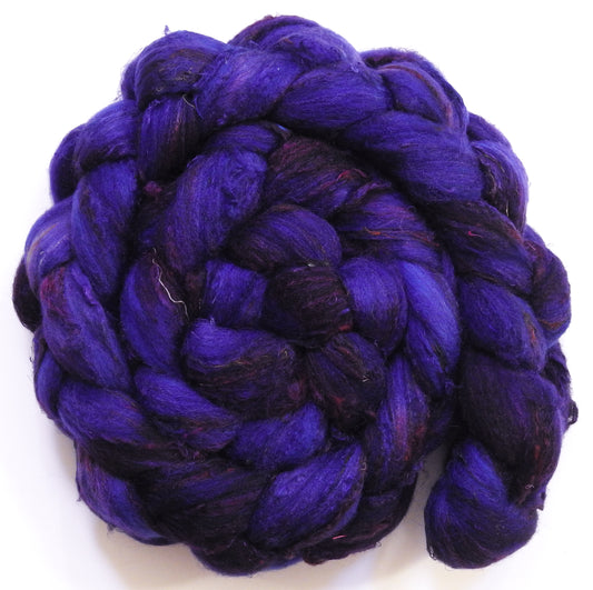 Damson Plum (5.7 oz) - Batt in a Braid #65 - Rambouillet/ Cormo / Sari  silk/ Tussah silk (40/25/25/10)