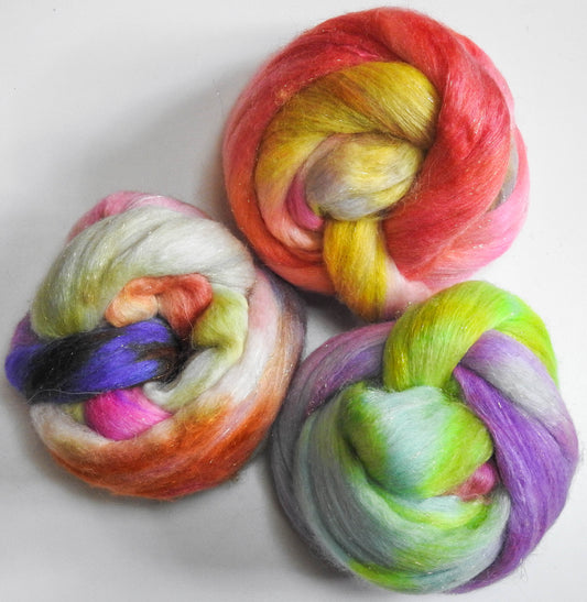 Dreamy - Gradient Braid Set -(5.7 oz).-Batt in a Braid #41 -Llama / Merino ( 18 mic.)/ Mulberry silk/ Stellina (40/30/25/5)