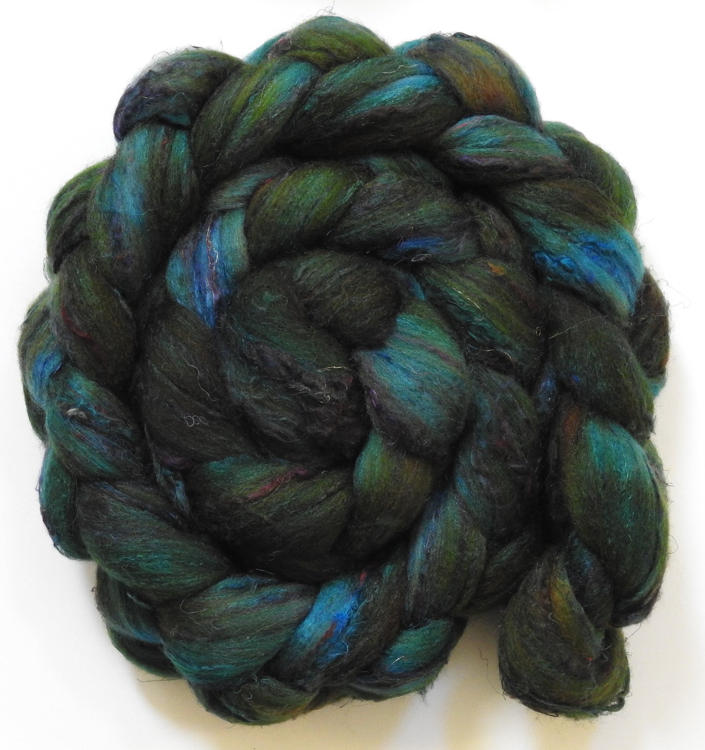 Broccoli (5.6 oz) - Batt in a Braid #65 - Rambouillet/ Cormo / Sari  silk/ Tussah silk (40/25/25/10)