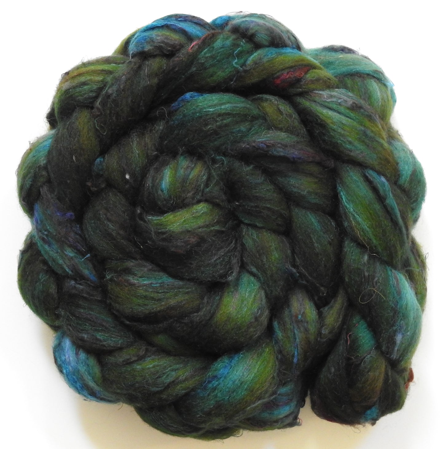 Broccoli (5.6 oz) - Batt in a Braid #65 - Rambouillet/ Cormo / Sari  silk/ Tussah silk (40/25/25/10)