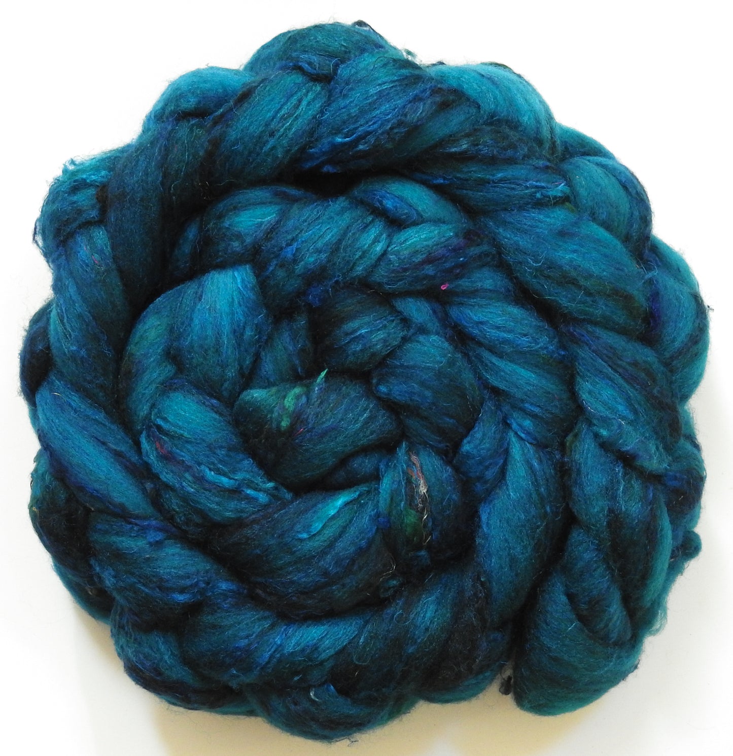 Mallard (5.7 oz) - Batt in a Braid #65 - Rambouillet/ Cormo / Sari  silk/ Tussah silk (40/25/25/10)