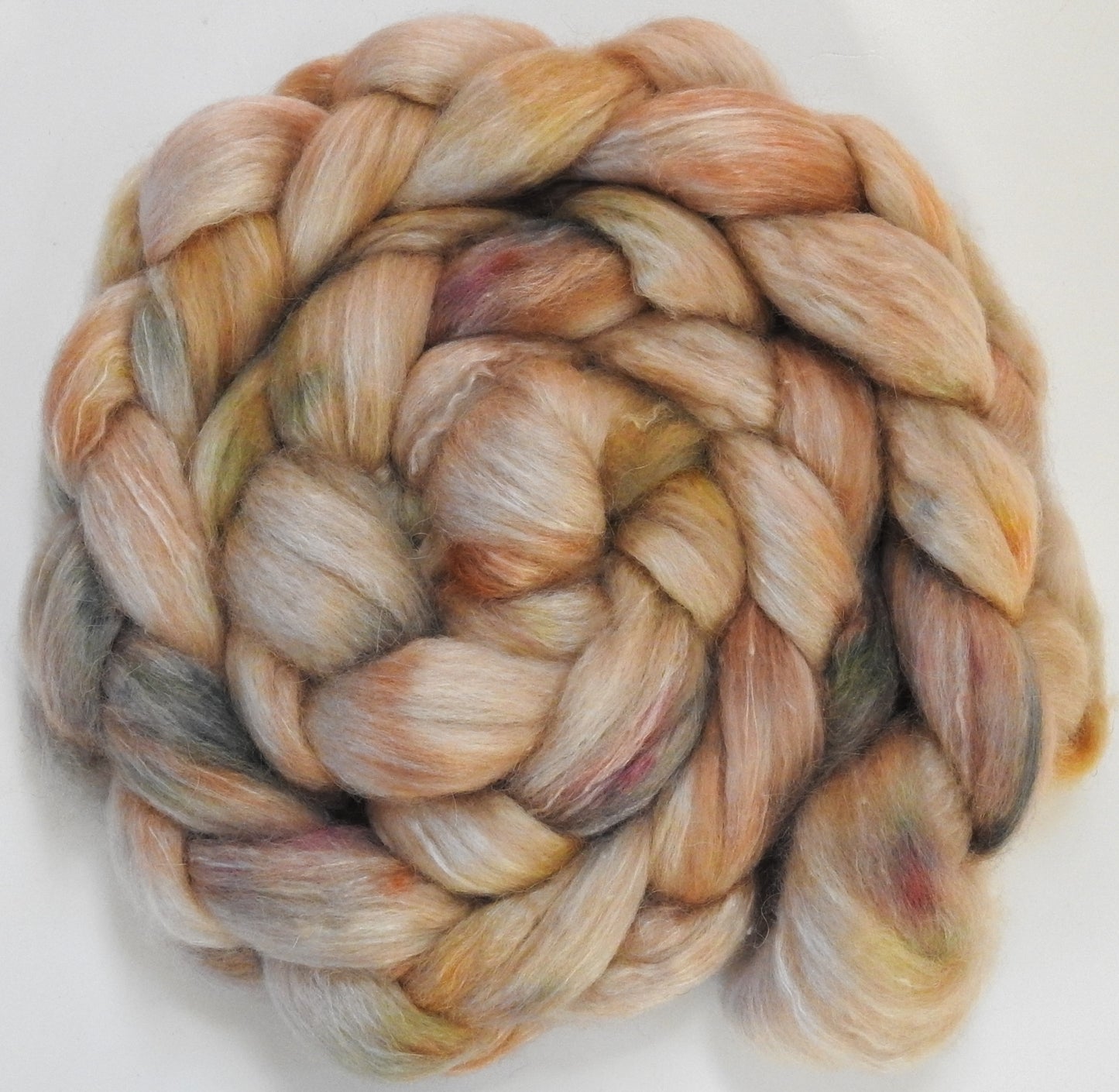 Meringue (5.6 oz) - Batt in a Braid #57- Camel/Baby Alpaca/Mint fiber (50/25/25)