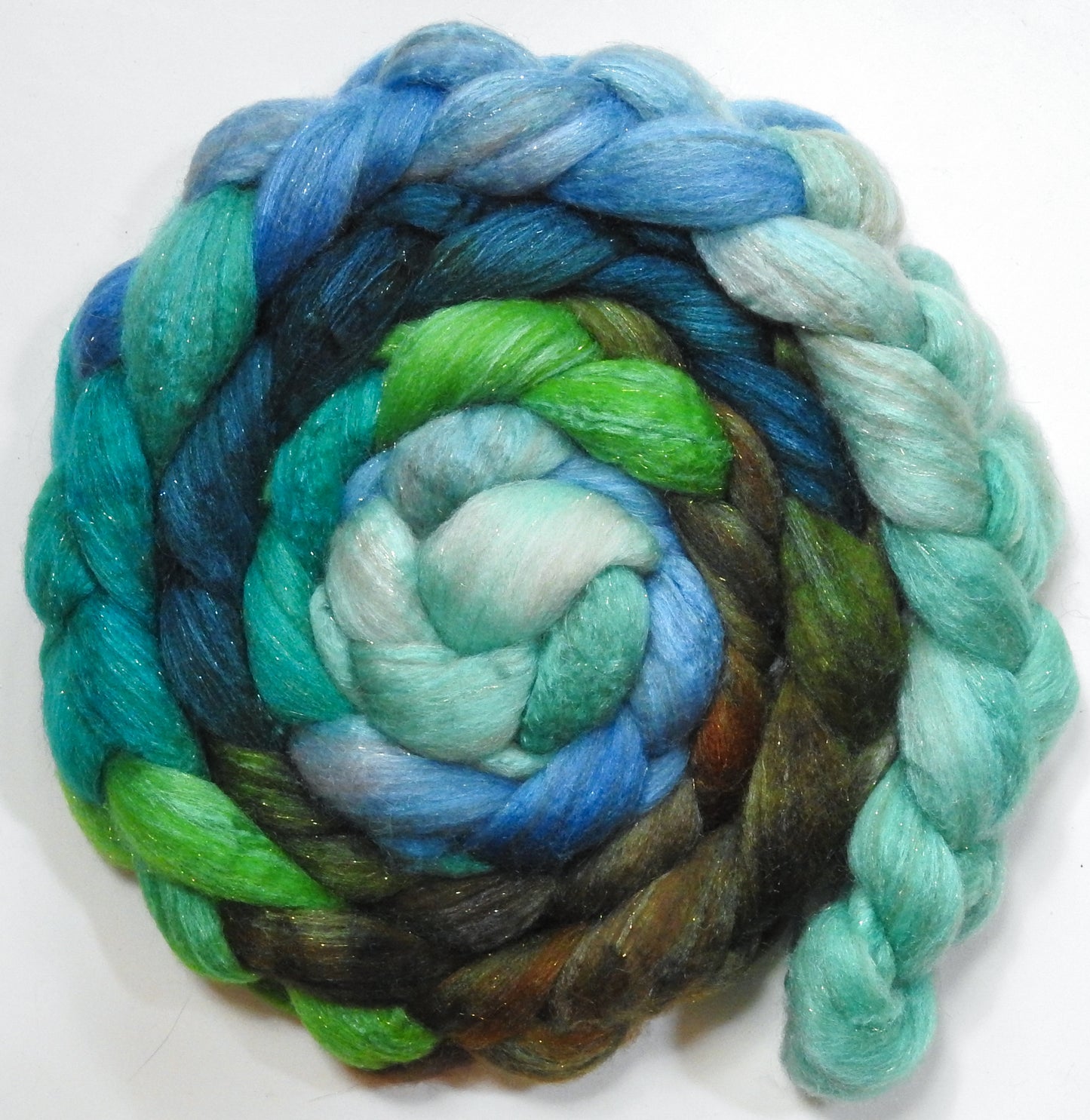 Merpeople (5.5oz) - Batt in a Braid #67 - Polwarth/Baby Camel/Tussah Silk/Gold Stellina (40/25/25/10)