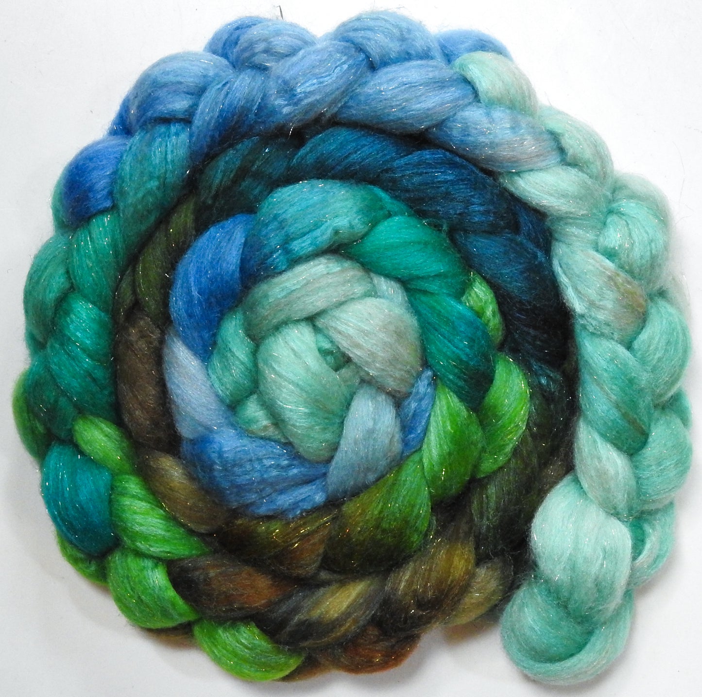 Merpeople (5.5oz) - Batt in a Braid #67 - Polwarth/Baby Camel/Tussah Silk/Gold Stellina (40/25/25/10)