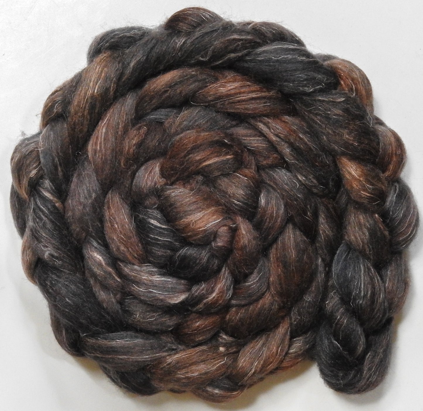 Soot (5.8 oz) - Batt in a Braid #3 - Polwarth/ Tussah Silk/ Flax (50/25/25)
