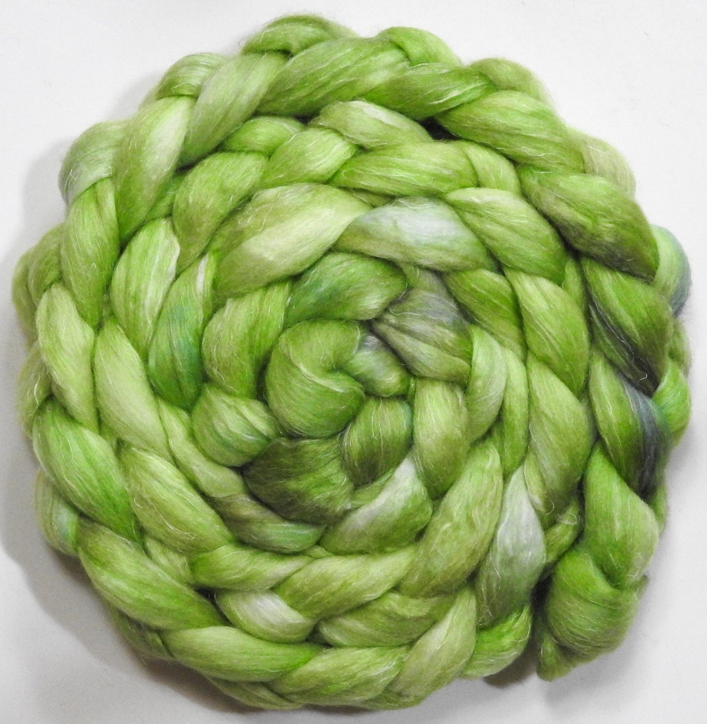 Cucumber (5.6 oz) - Batt in a Braid #3 - Polwarth/ Tussah Silk/ Flax (50/25/25)