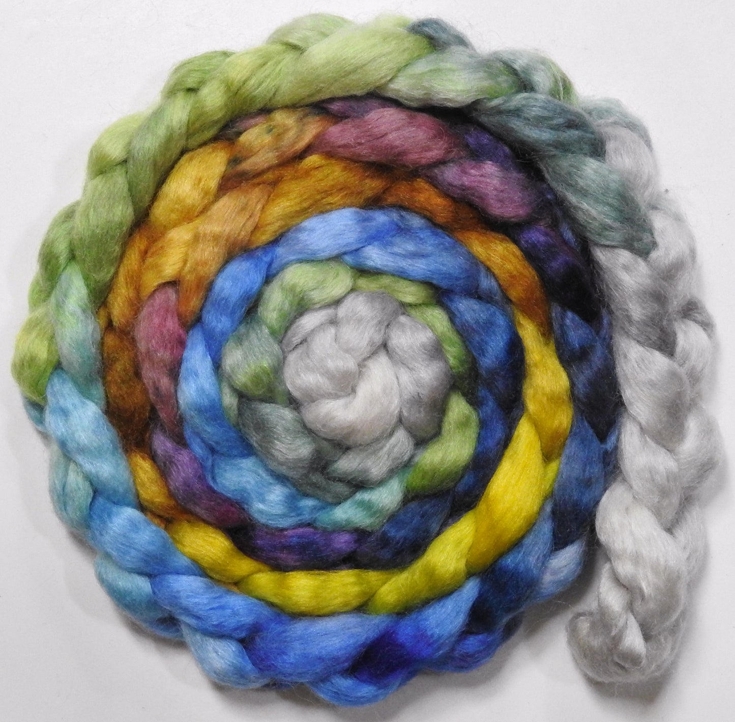 Sagrada Família (5.6 oz) - Batt in a Braid #52- Wensleydale/ Mulberry silk/ Polwarth (60/25/15)