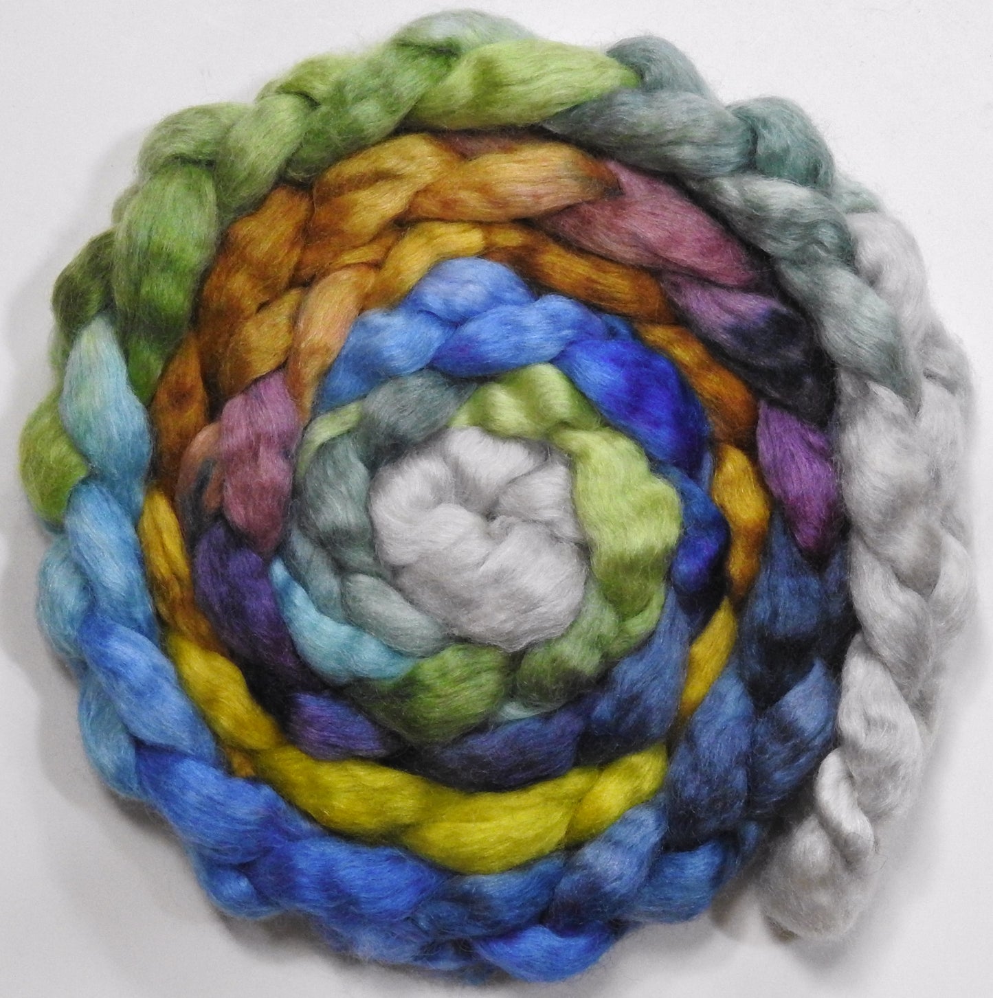 Sagrada Família (5.6 oz) - Batt in a Braid #52- Wensleydale/ Mulberry silk/ Polwarth (60/25/15)