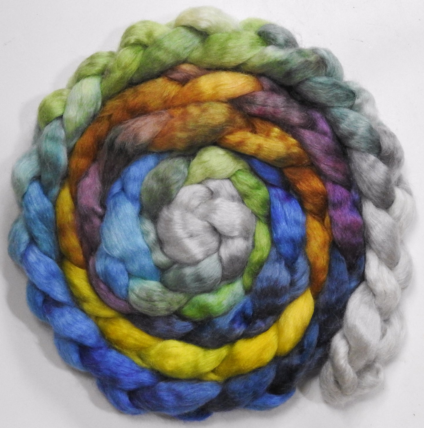 Sagrada Família (5.6 oz) - Batt in a Braid #52- Wensleydale/ Mulberry silk/ Polwarth (60/25/15)