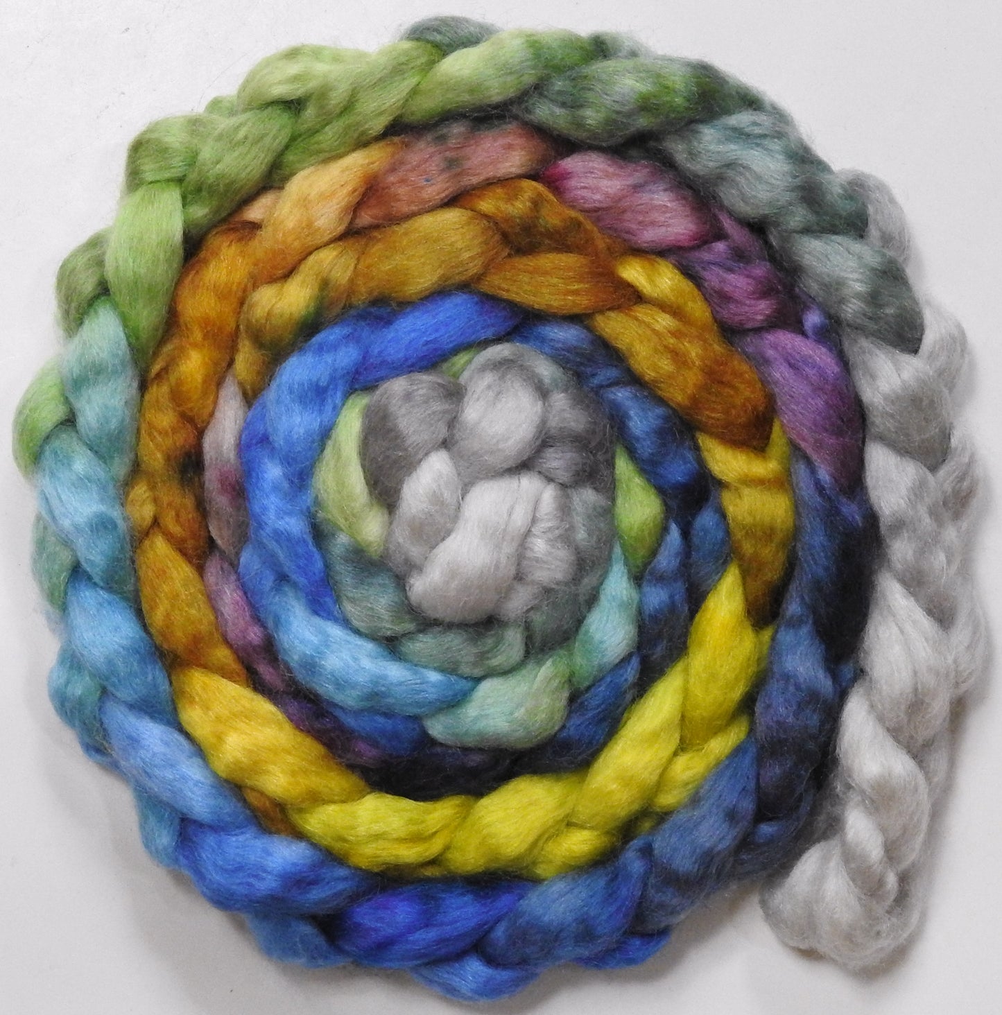 Sagrada Família (5.6 oz) - Batt in a Braid #52- Wensleydale/ Mulberry silk/ Polwarth (60/25/15)