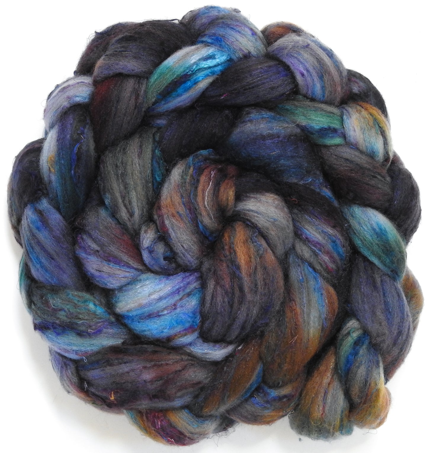 Singular - 50 (5.6 oz) - Batt in a Braid #65 - Rambouillet/ Cormo / Sari  silk/ Tussah silk (40/25/25/10)
