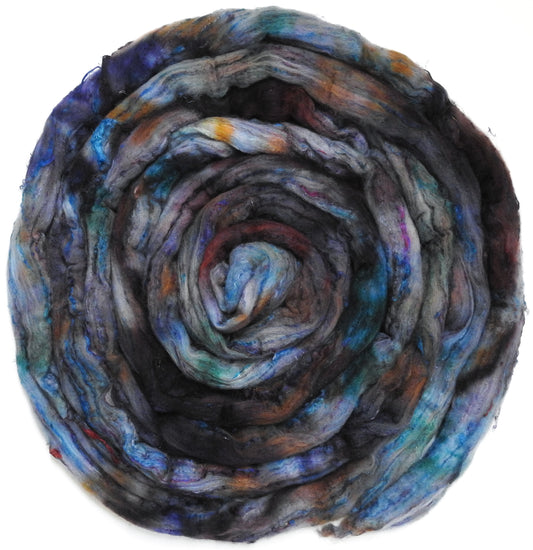 Singular - 50 (5.6 oz) - Batt in a Braid #65 - Rambouillet/ Cormo / Sari  silk/ Tussah silk (40/25/25/10)