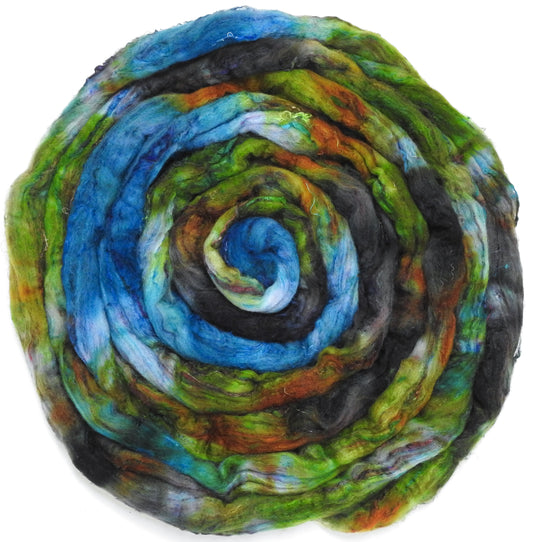 Singular -52 (5.7 oz) - Batt in a Braid #65 - Rambouillet/ Cormo / Sari  silk/ Tussah silk (40/25/25/10)