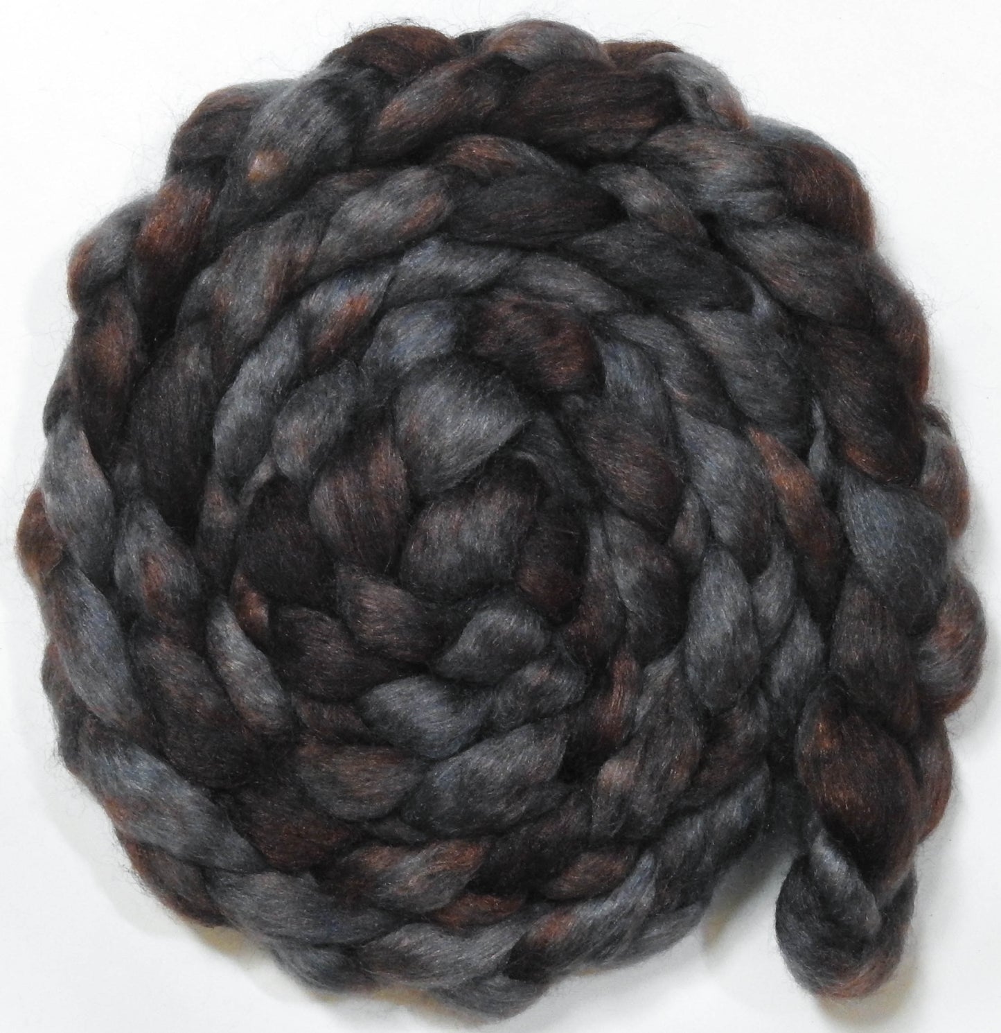 Soot (5.7 oz) - Batt in a Braid #52- Wensleydale/ Mulberry silk/ Polwarth (60/25/15)