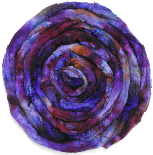 Singular - 57 (5.6 oz) - Batt in a Braid #65 - Rambouillet/ Cormo / Sari  silk/ Tussah silk (40/25/25/10)