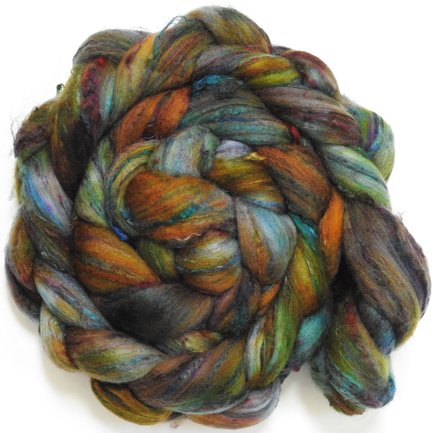 Singular - 54 (5.6 oz) - Batt in a Braid #65 - Rambouillet/ Cormo / Sari  silk/ Tussah silk (40/25/25/10)