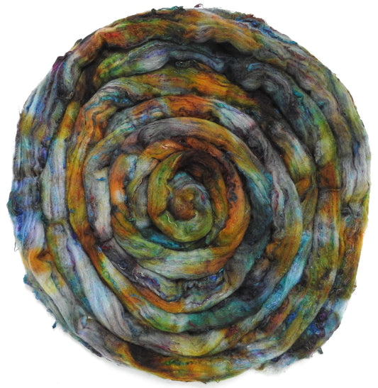 Singular - 54 (5.6 oz) - Batt in a Braid #65 - Rambouillet/ Cormo / Sari  silk/ Tussah silk (40/25/25/10)