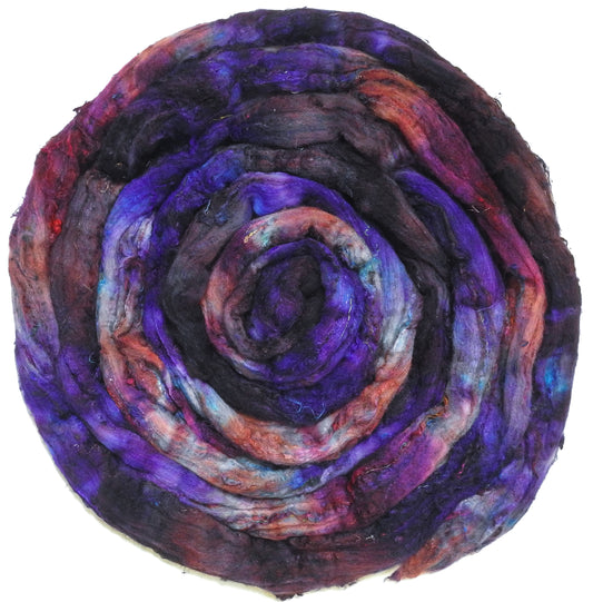 Singular - 56 (5.6 oz) - Batt in a Braid #65 - Rambouillet/ Cormo / Sari  silk/ Tussah silk (40/25/25/10)