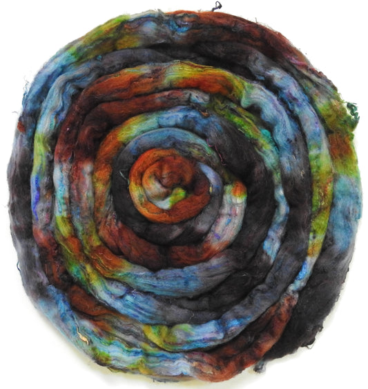 Singular - 53 (5.6 oz) - Batt in a Braid #65 - Rambouillet/ Cormo / Sari  silk/ Tussah silk (40/25/25/10)