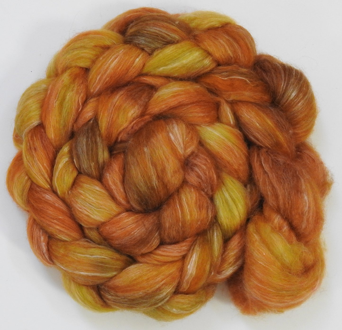 Maize (5.6 oz) Batt in a Braid #57- Camel/Baby Alpaca/Mint fiber  (50/25/25)