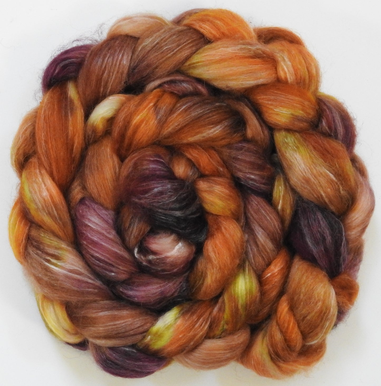 Cornucopia (5.6 oz) - Batt in a Braid #57- Camel/Baby Alpaca/Mint fiber (50/25/25)