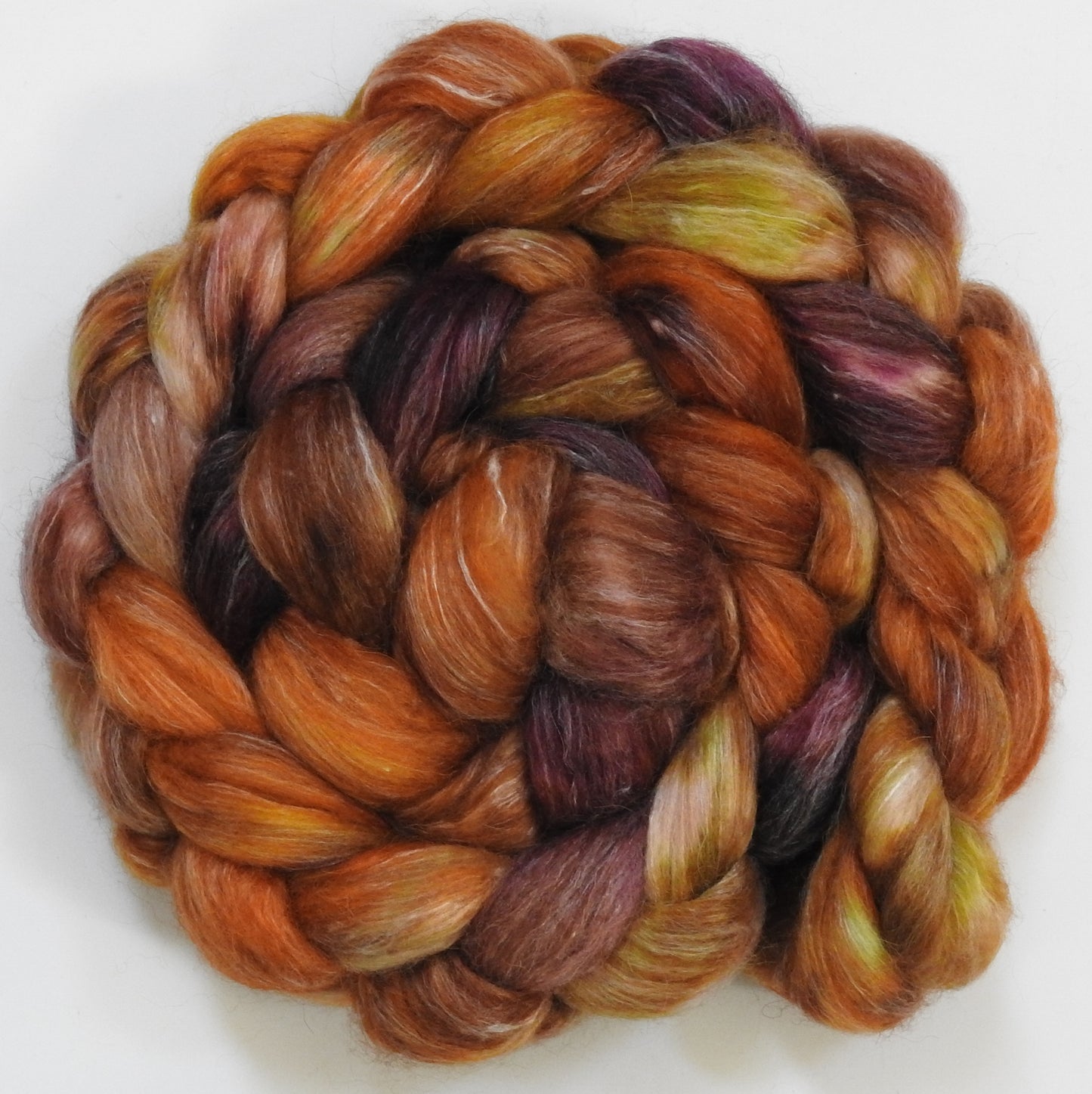 Cornucopia (5.6 oz) - Batt in a Braid #57- Camel/Baby Alpaca/Mint fiber (50/25/25)