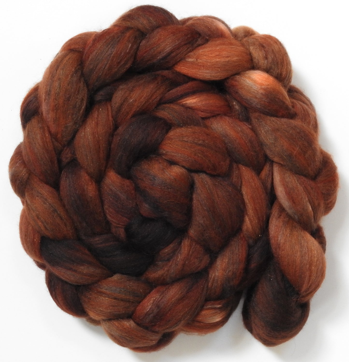 Cinnamon (5.6 oz) - Batt in a Braid #5 - Merino/ Camel/ silk/ faux cashmere/ firestar (25/25/25/13/12)