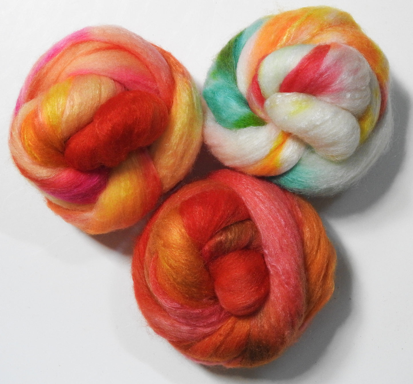 Sherbet - Dyed Patchwork Set (5.8 oz) - Batt in a Braid #44 - Southdown/Tussah Silk/Kid Mohair (65/25/10)