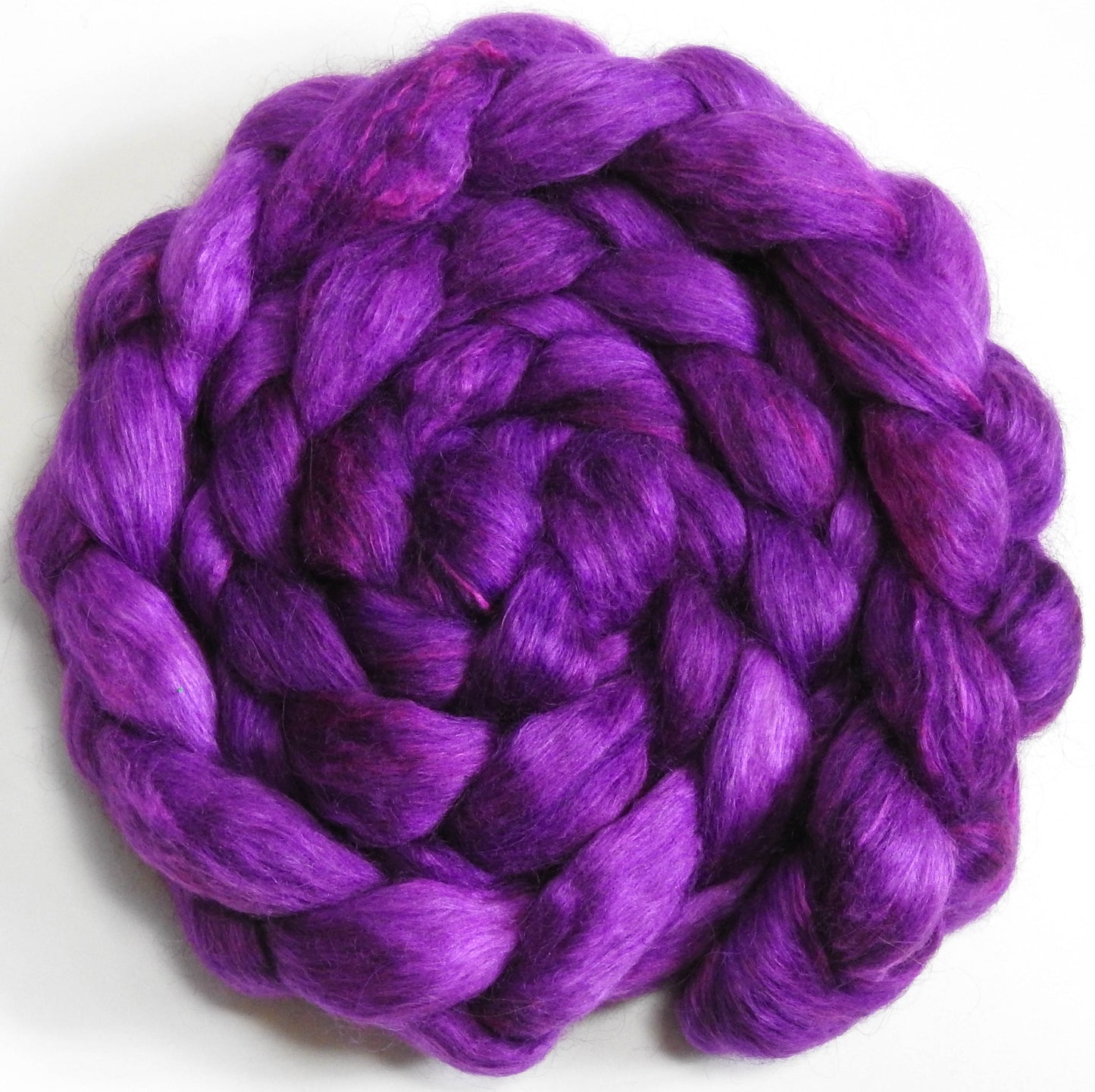 Tyrian Purple (5.9 oz) - Batt in a Braid #52- Wensleydale/ Mulberry silk/ Polwarth (60/25/15)