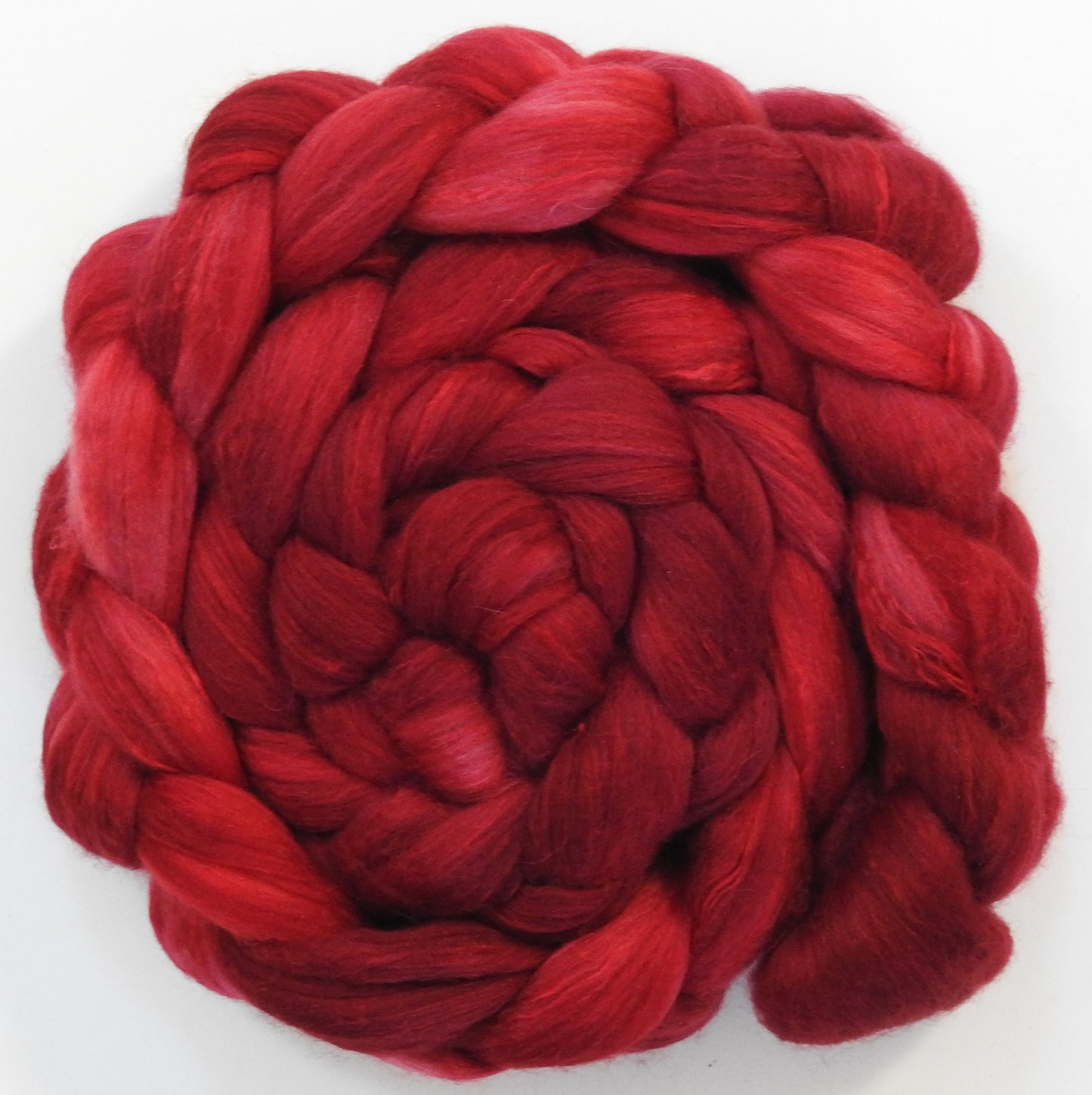 Crimson  (5.7 oz) - Batt in a Braid #5 - Merino/ Camel/ silk/ faux cashmere/ firestar (25/25/25/13/12)